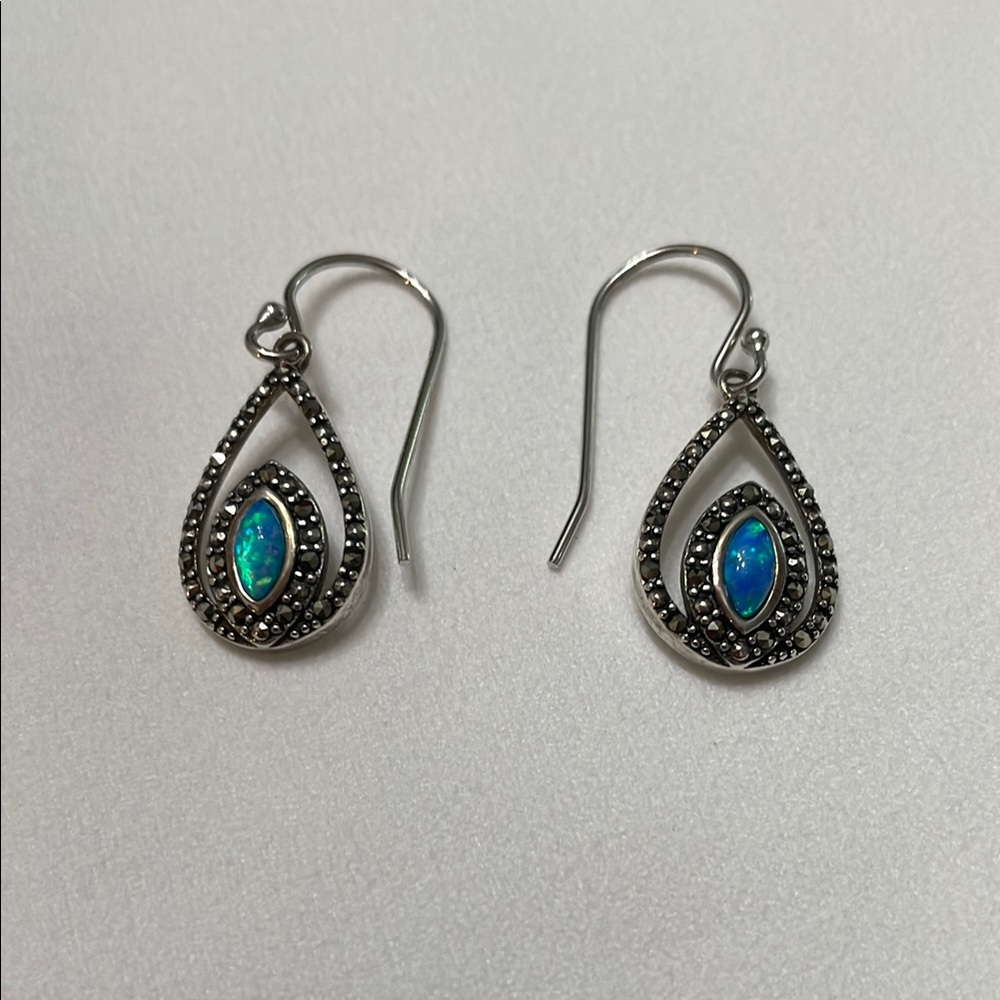 Silver and Opal Teardrop Earrings
